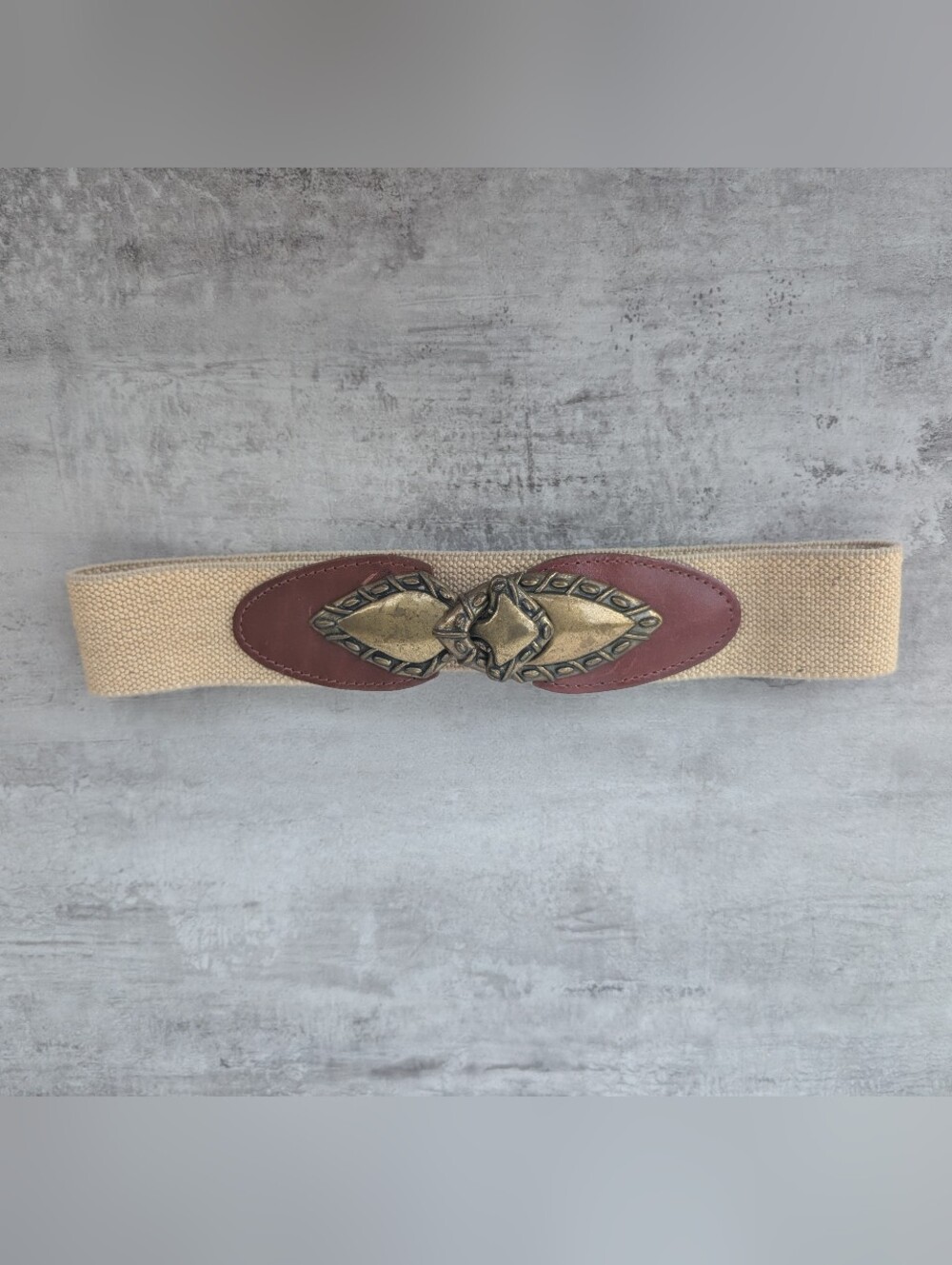 Vintage Day-Lor USA Tan Brass Leather Stretch Belt Women's